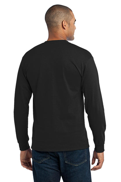 Jet Black Port & Co Tall Long Sleeve Core Blend Tee. PC55LST plain