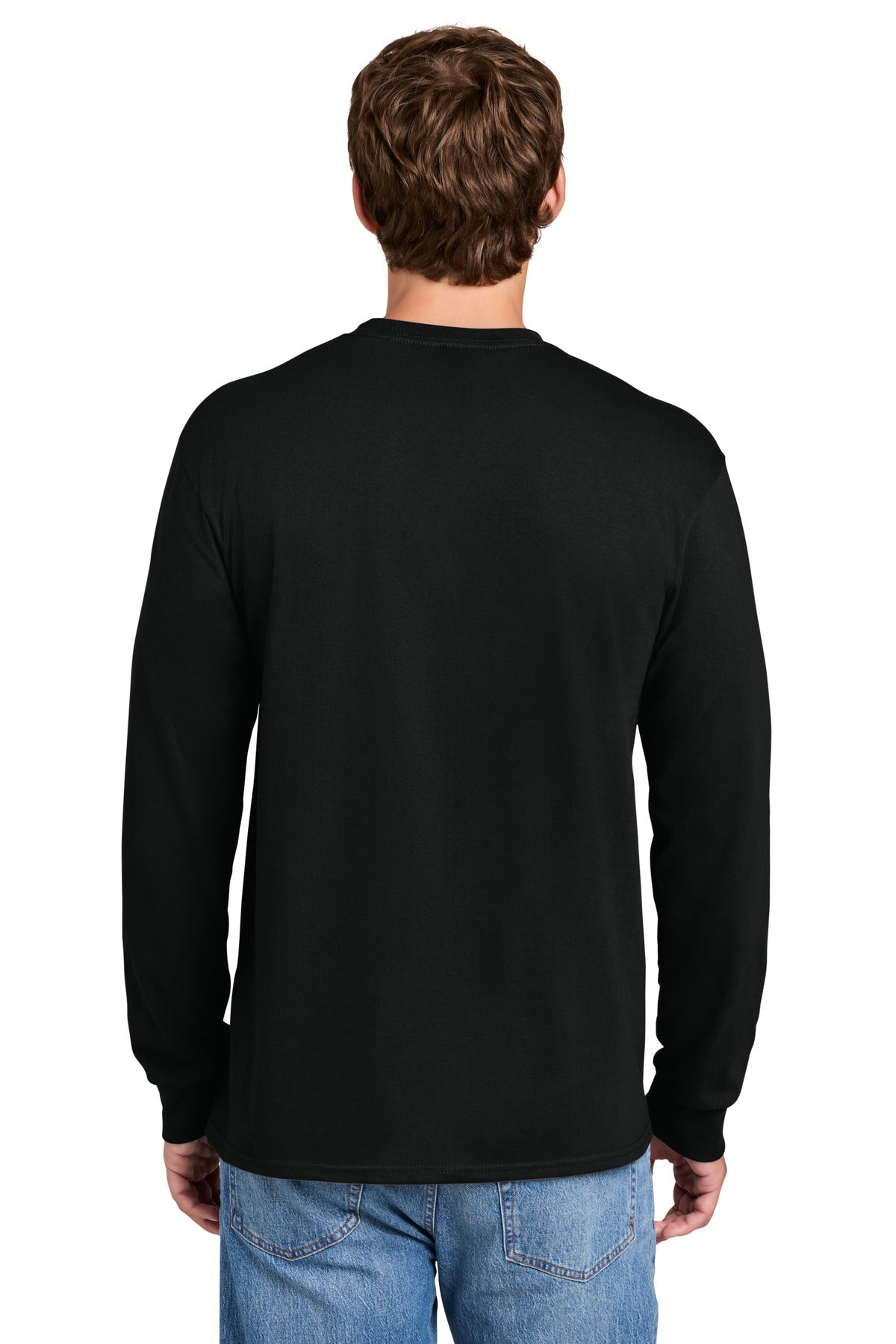 Jet Black Port & Co Tall Long Sleeve Essential Pocket Tee. PC61LSPT plain