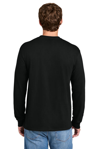 Jet Black Port & Co Tall Long Sleeve Essential Pocket Tee. PC61LSPT plain