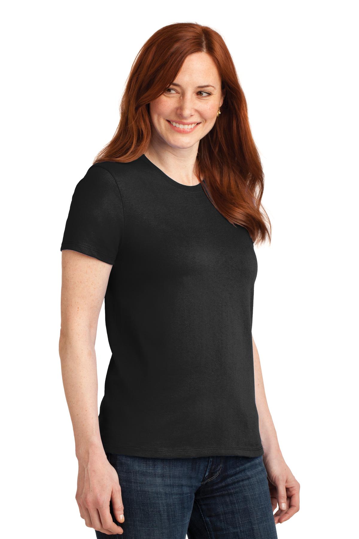 Jet Black Port & Co Women's Core Blend Tee. LPC55 plain