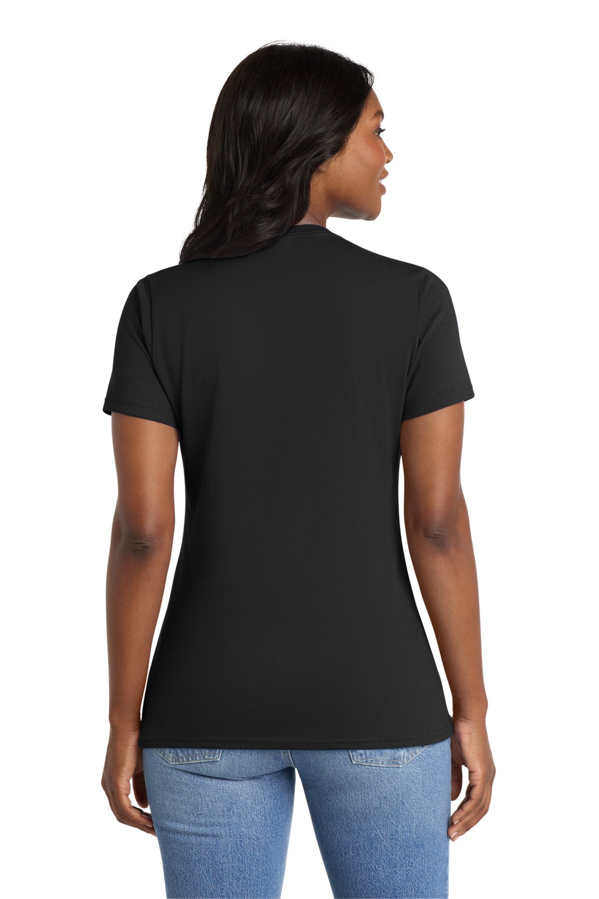 Jet Black Port & Co Women's Core Blend Tee. LPC55 plain