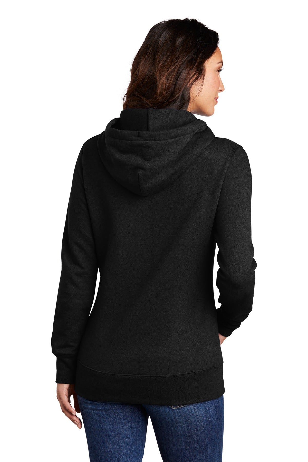 Jet Black Port & Co Women's Core Fleece Pullover Hooded Sweatshirt LPC78H plain