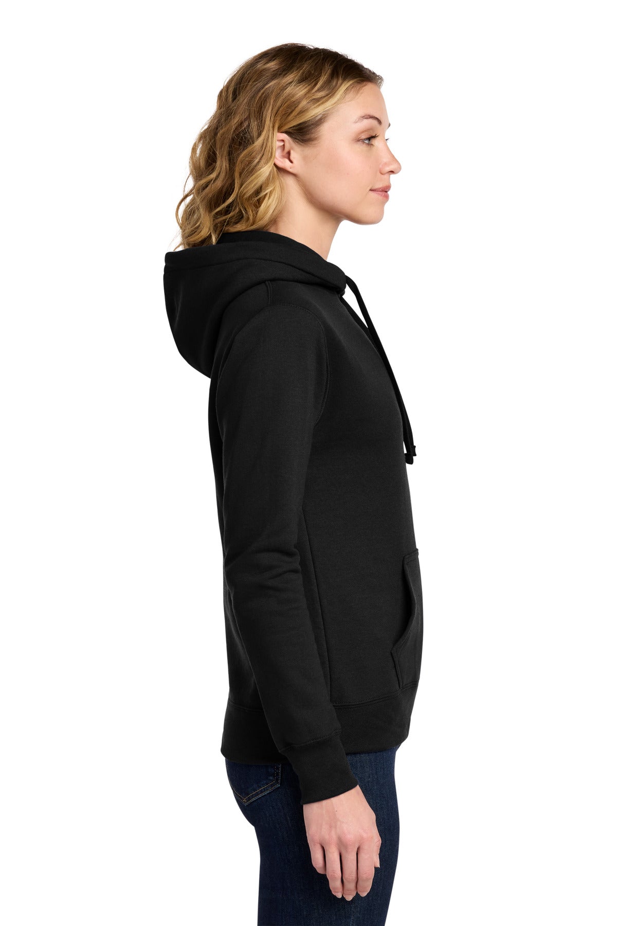 Jet Black Port & Co Women's Core Fleece Pullover Hooded Sweatshirt LPC78H plain