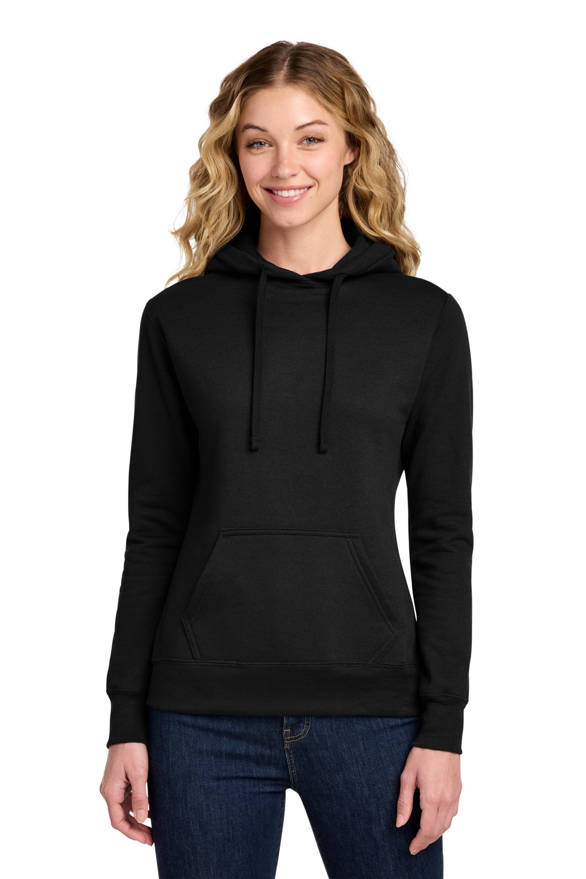 Jet Black Port & Co Women's Core Fleece Pullover Hooded Sweatshirt LPC78H plain