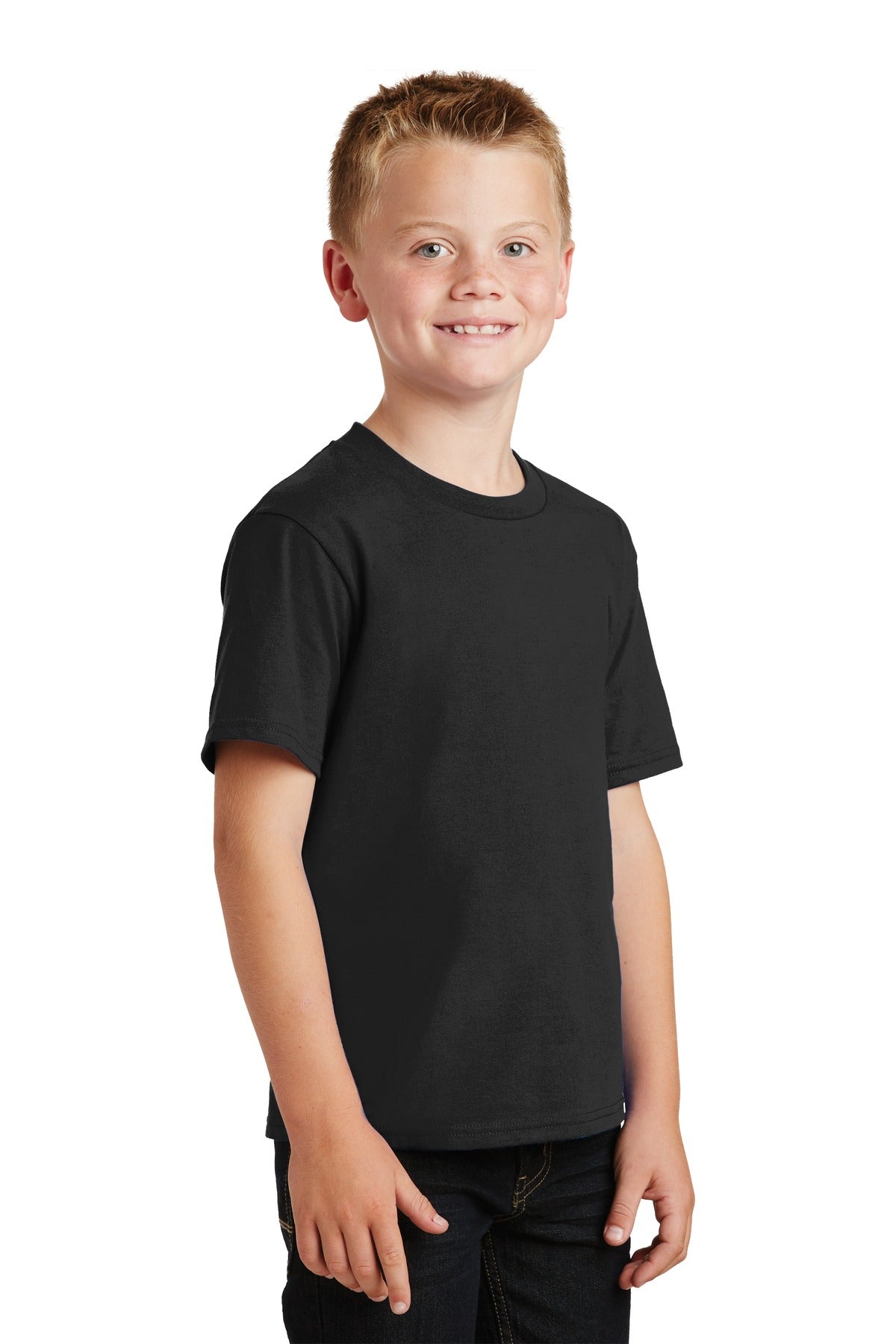 Jet Black Port & Co Youth Fan Favorite Tee. PC450Y plain
