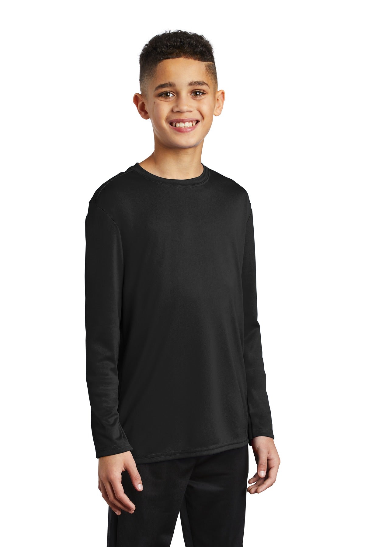 Jet Black Port & Co Youth Long Sleeve Performance Tee PC380YLS plain
