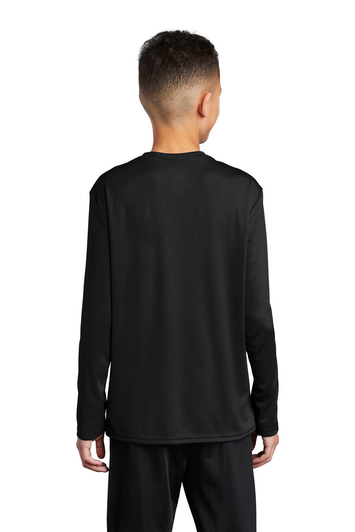 Jet Black Port & Co Youth Long Sleeve Performance Tee PC380YLS plain