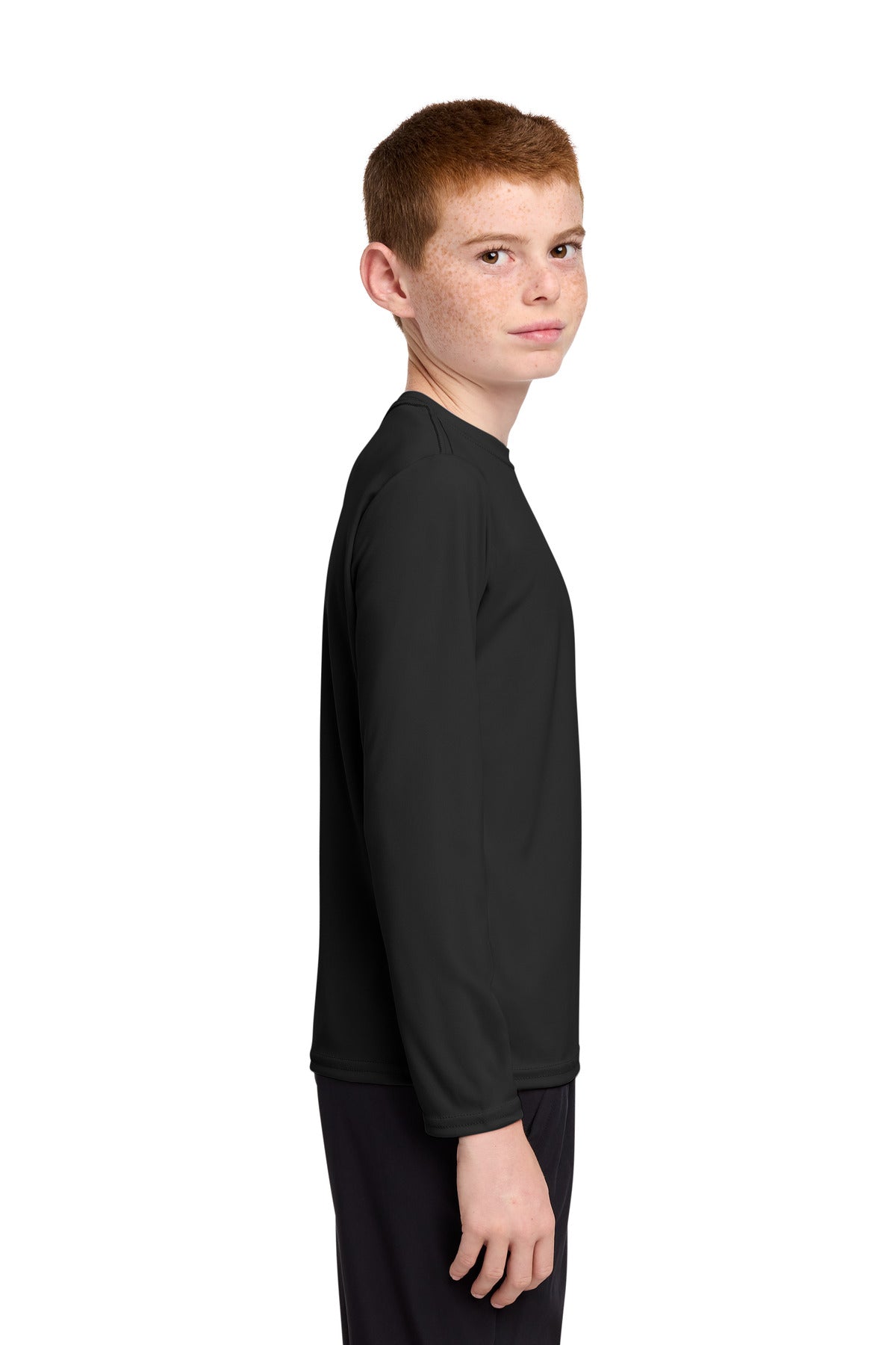 Jet Black Port & Co Youth Long Sleeve Performance Tee PC380YLS plain