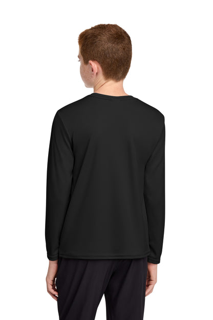 Jet Black Port & Co Youth Long Sleeve Performance Tee PC380YLS plain