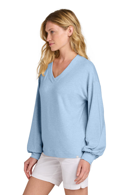 KentBluHtr TravisMathew Women's Long Weekend V-Neck TM1LD009 plain