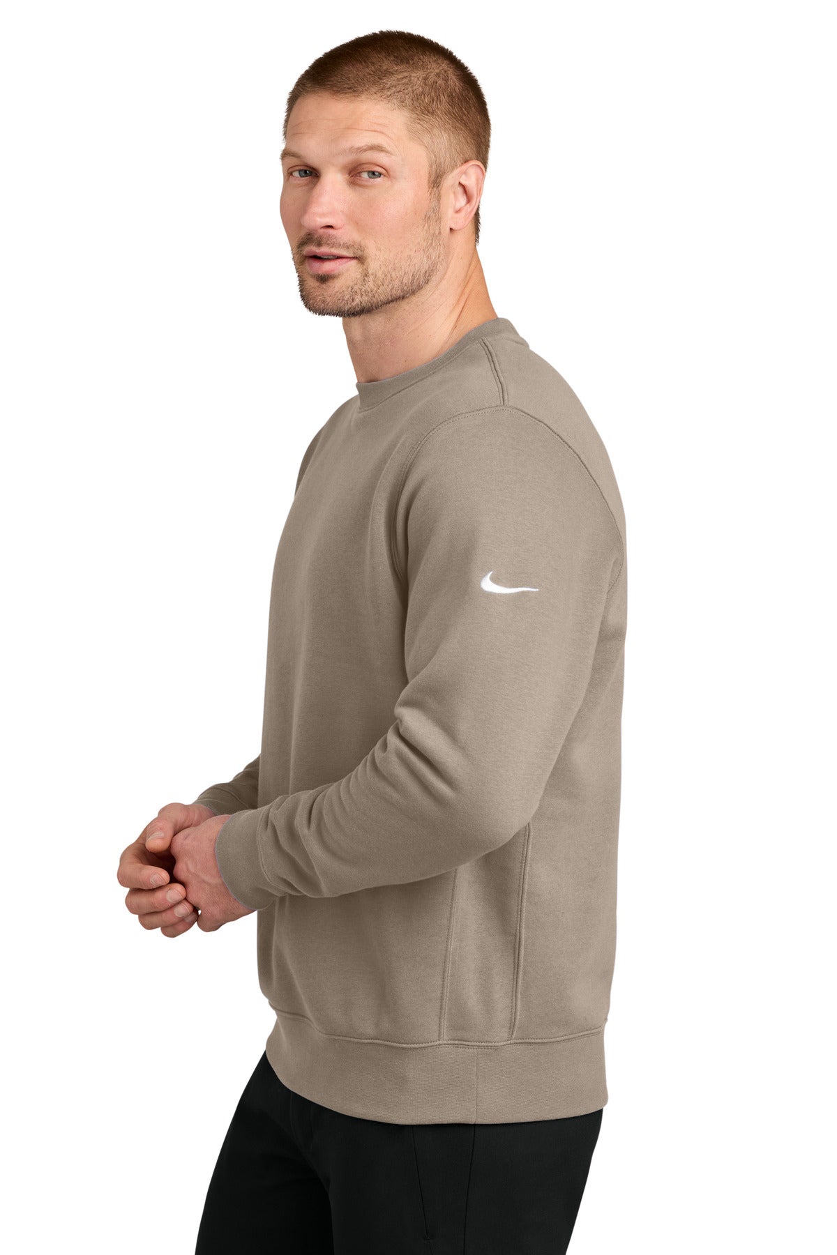Khaki Nike Club Fleece Sleeve Swoosh Crew NKFD9863