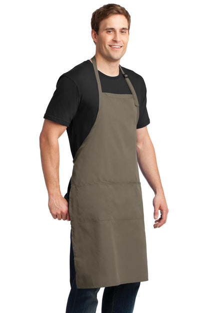 Khaki Port Authority Easy Care Extra Long Bib Apron with Stain Release. A700 plain
