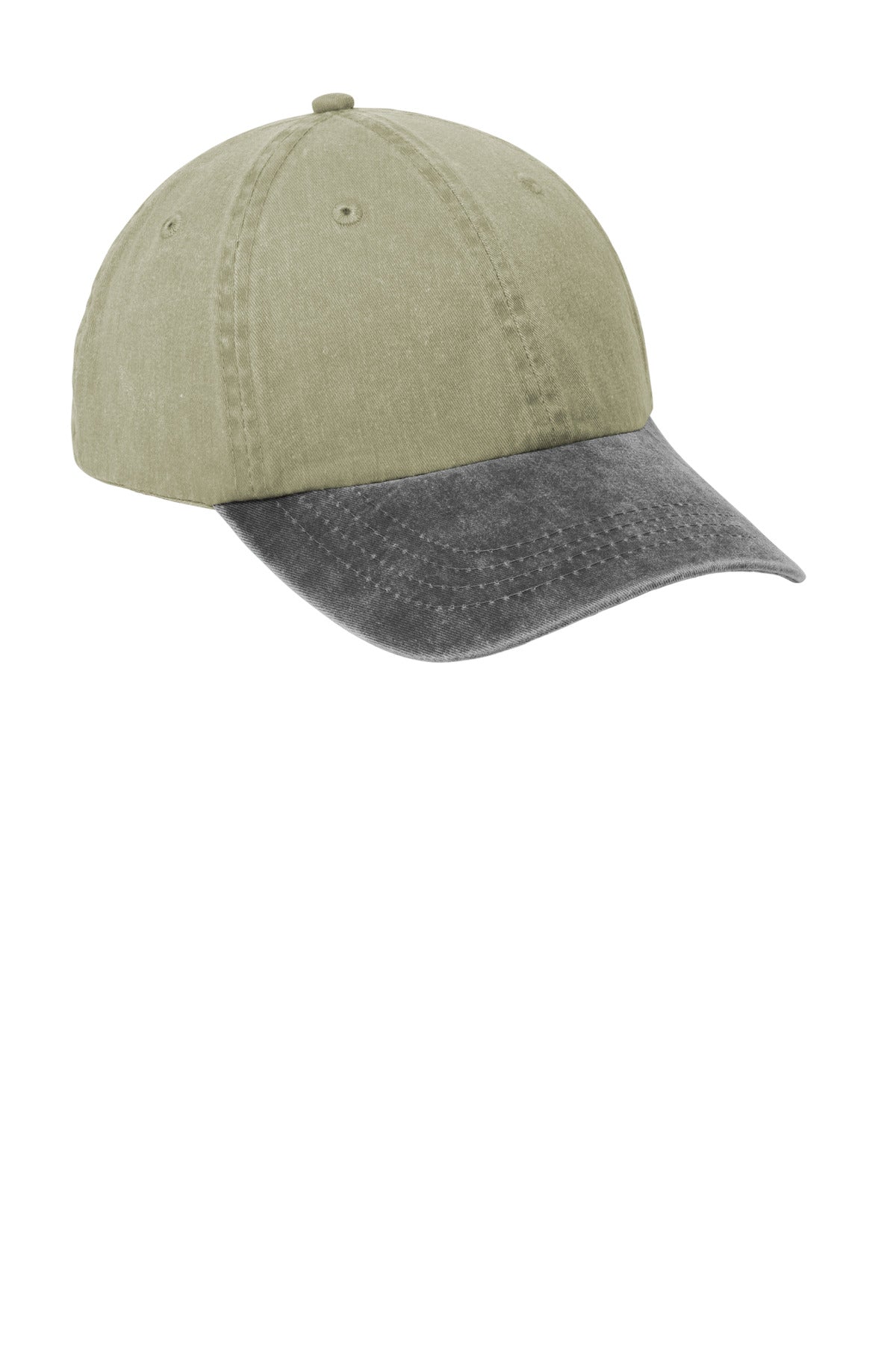 Khaki/Charcoal Port Authority Two-Tone Pigment-Dyed Cap. CP83 plain