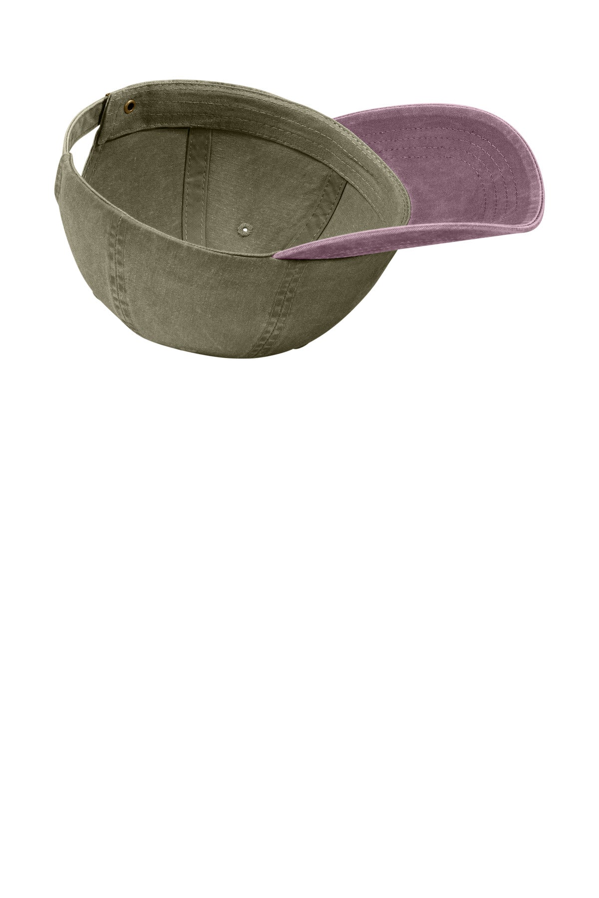 Khaki/Maroon Port Authority Two-Tone Pigment-Dyed Cap. CP83 plain