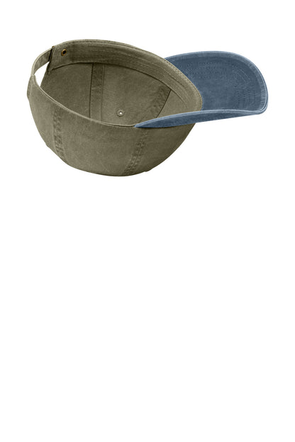 Khaki/Navy Port Authority Two-Tone Pigment-Dyed Cap. CP83 plain