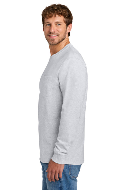 Left View of Ash Port & Co Tall Long Sleeve Essential Pocket Tee. PC61LSPT plain