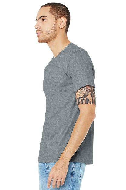 Left View of Athletic Ht BELLA+CANVAS Unisex Heather CVC Short Sleeve Tee. BC3001CVC plain