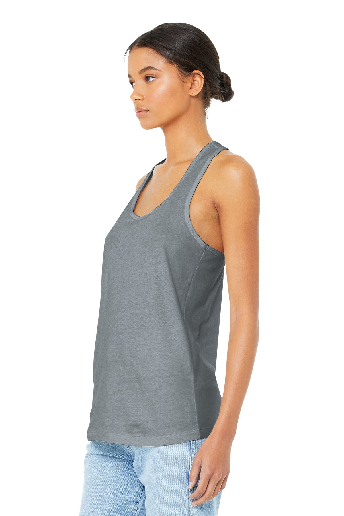 Left View of Athletic Ht BELLA+CANVAS Women's Jersey Racerback Tank. BC6008 plain