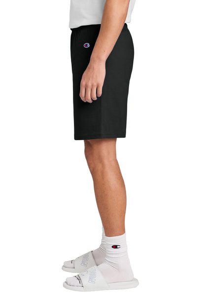 Left View of Black Champion Cotton Gym Short 8187 plain