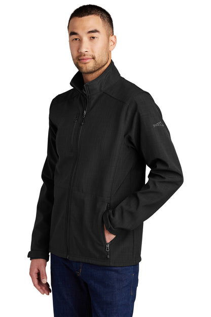 Left View of Black Eddie Bauer Shaded Crosshatch Soft Shell Jacket. EB532 plain