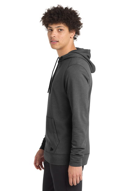 Left View of Black Heather New Era Tri-Blend Fleece Pullover Hoodie. NEA510 plain