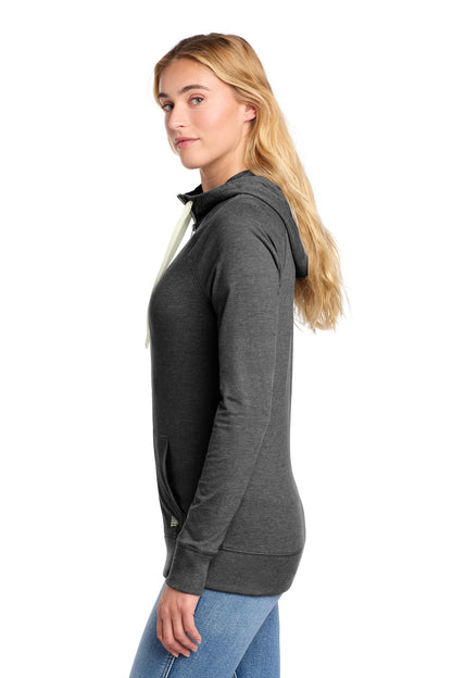 Left View of Black Heather New Era Women's Sueded Cotton Blend Full-Zip Hoodie. LNEA122 plain