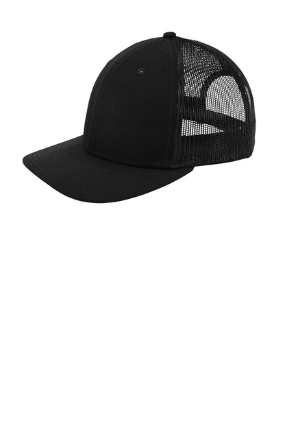 Left View of Black New Era Snapback Low Profile Trucker Cap NE207 plain