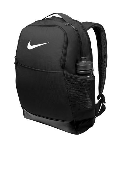 Left View of Black Nike Brasilia Medium Backpack NKDH7709 plain