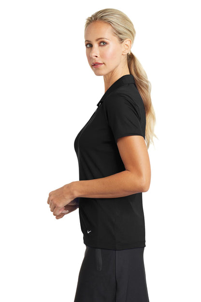 Left View of Black Nike Women's Dri-FIT Vertical Mesh Polo. 637165 plain
