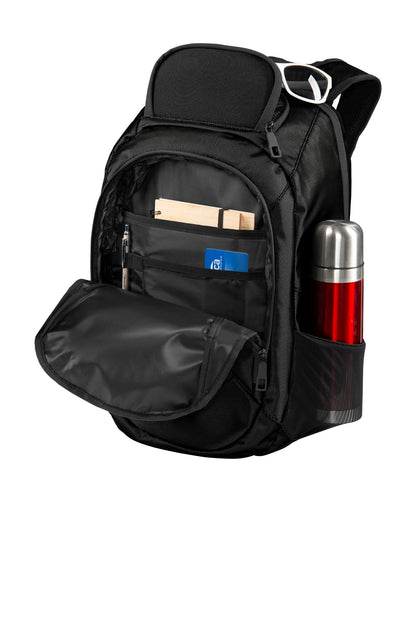 Left View of Black Port Authority Form Backpack. BG212 plain