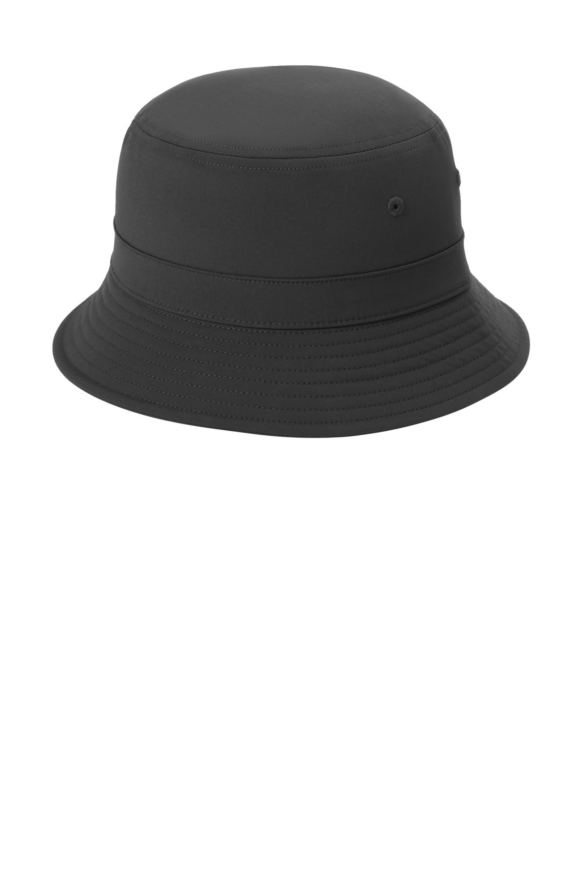 Left View of Black Port Authority Poly Bucket Hat C980 plain