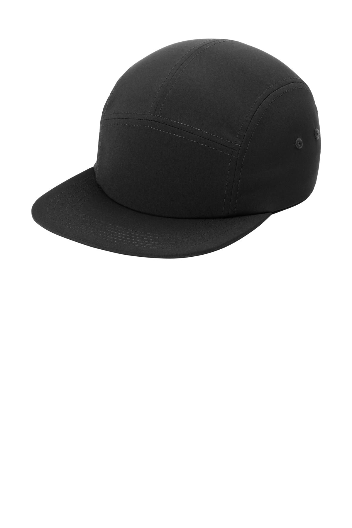 Left View of Black Port Authority Poly Camper Cap C982 plain
