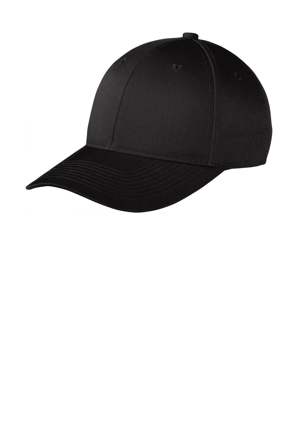 Left View of Black Port Authority Snapback Fine Twill Cap C801 plain