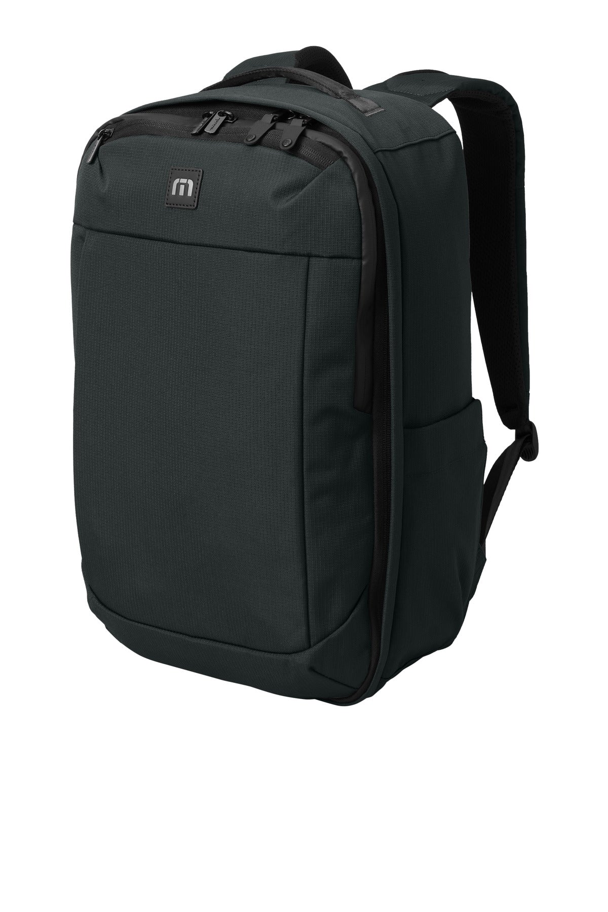 Left View of Black TravisMathew Lateral Convertible Backpack TMB106 plain