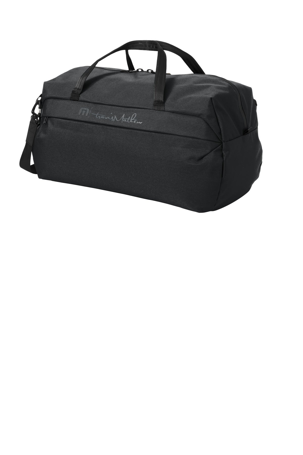 Left View of Black TravisMathew Lateral Duffel TMB200 plain
