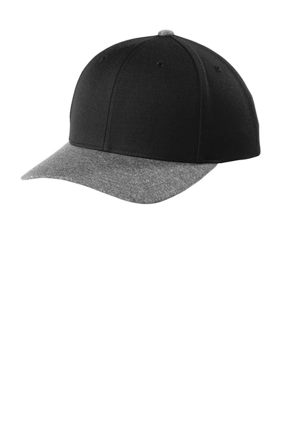 Left View of Black/Grey Hth Sport-Tek YP Classics Curve Bill Snapback Cap. STC43 plain