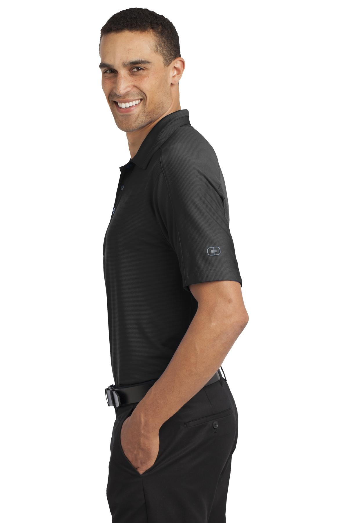 Left View of Blacktop OGIO Linear Polo. OG1030 plain