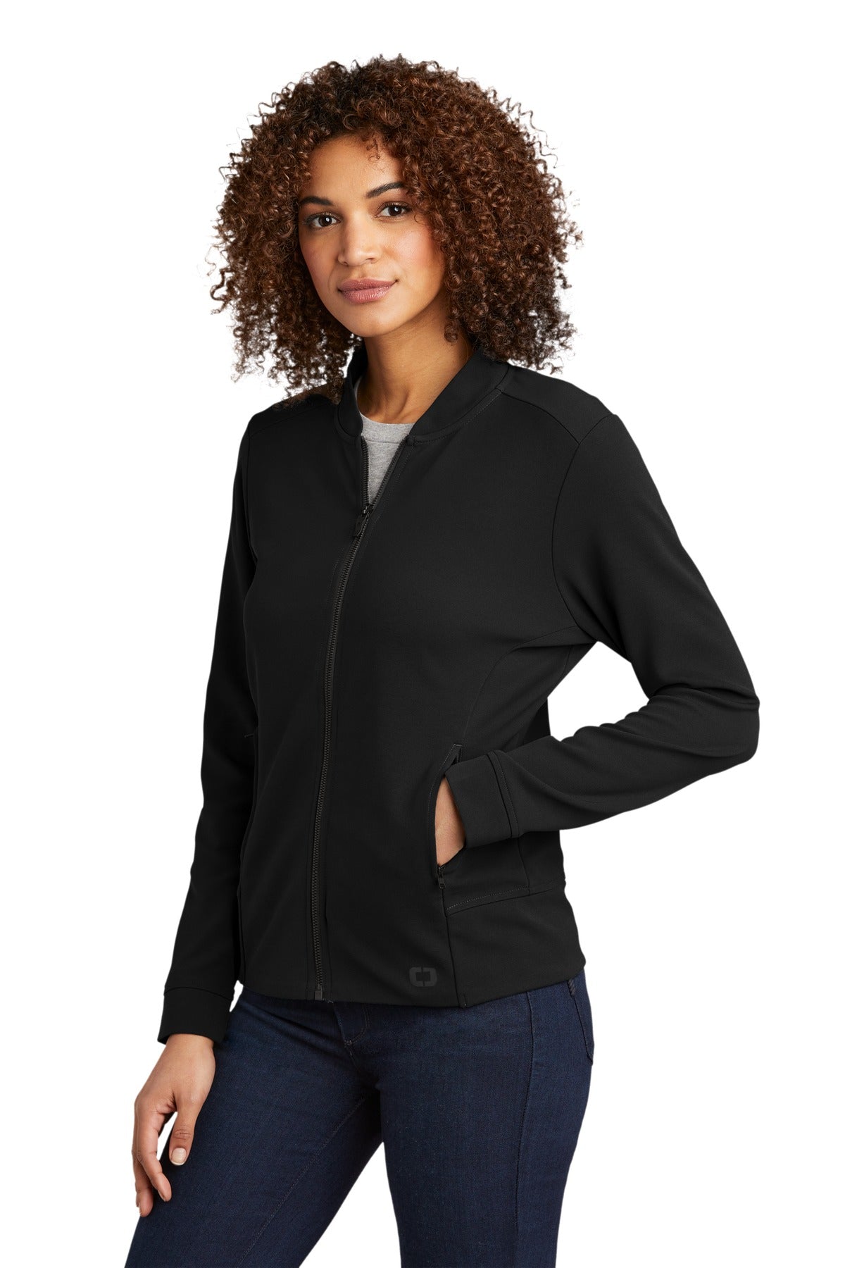Left View of Blacktop OGIO Women's Hinge Full-Zip. LOG820 plain