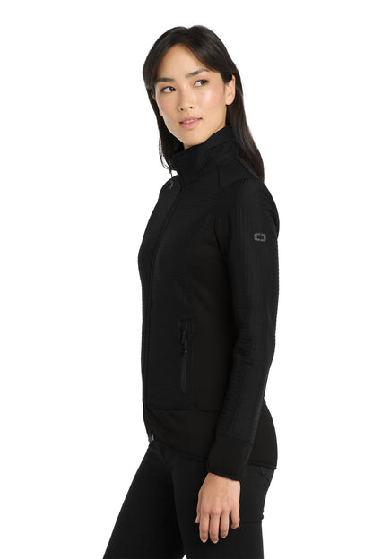 Left View of Blacktop OGIO Women's Trax Jacket. LOG726 plain