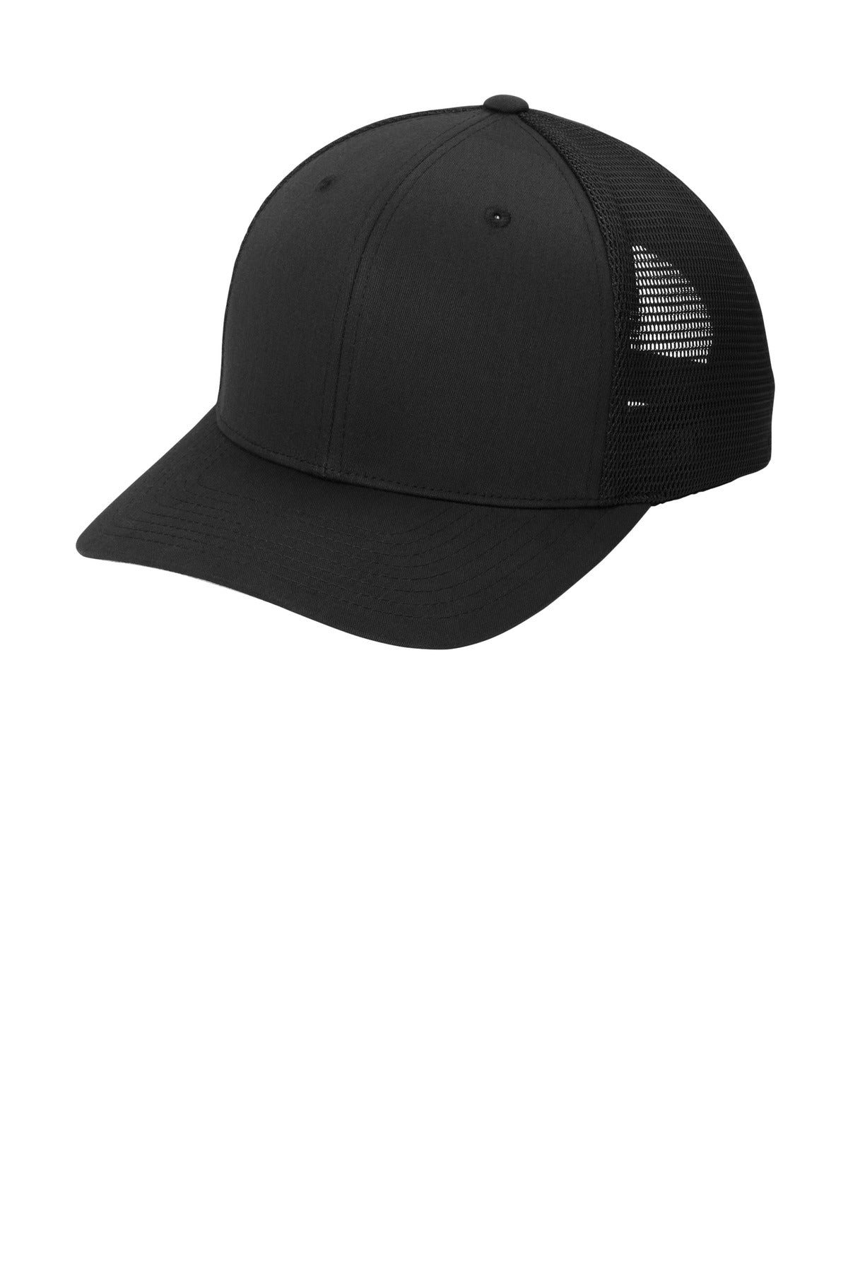 Left View of Blk/Blk Port Authority Flexfit 110 Mesh Cap C110 plain