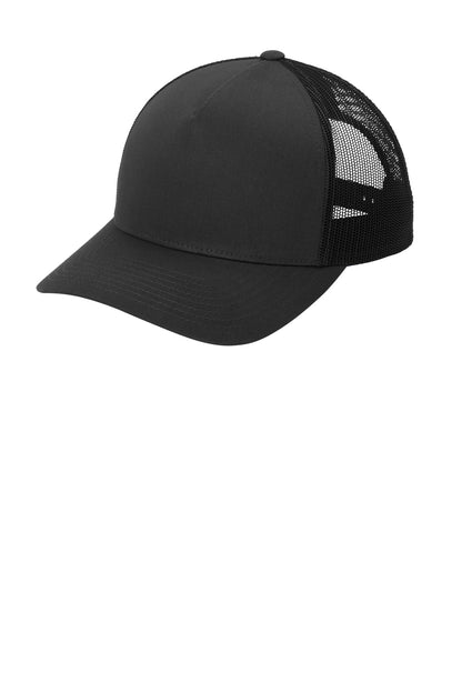 Left View of Blk/Blk Sport-Tek YP Classics Retro Trucker 5-Panel Cap STC54 plain