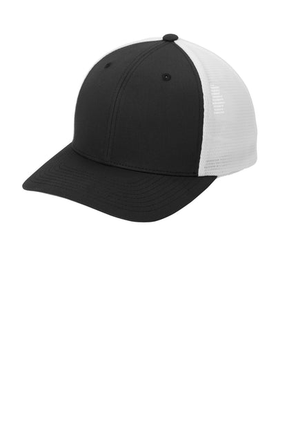 Left View of Blk/White Port Authority Flexfit 110 Mesh Cap C110 plain