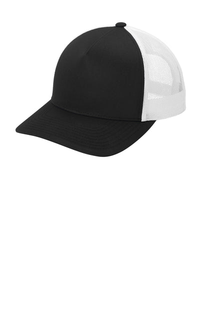Left View of Blk/White Sport-Tek YP Classics Retro Trucker 5-Panel Cap STC54 plain