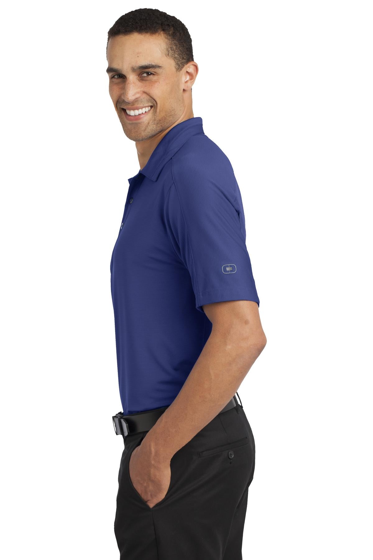Left View of Blueprint OGIO Linear Polo. OG1030 plain
