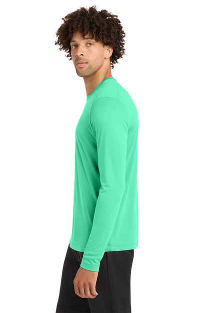 Left View of Bright Seafoam Sport-Tek Posi-UV Pro Long Sleeve Tee. ST420LS plain