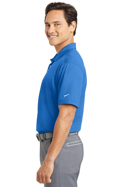 Left View of Brisk Blue Nike Dri-FIT Vertical Mesh Polo. 637167 plain