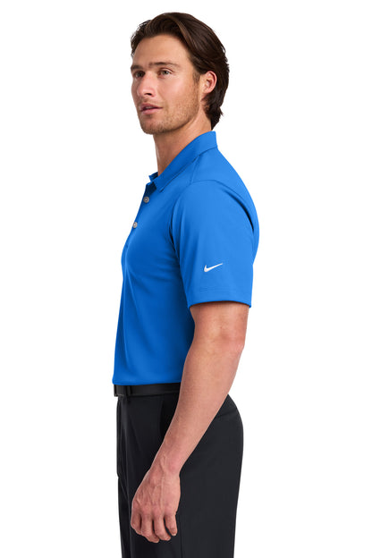 Left View of Brisk Blue Nike Dri-FIT Vertical Mesh Polo. 637167 plain