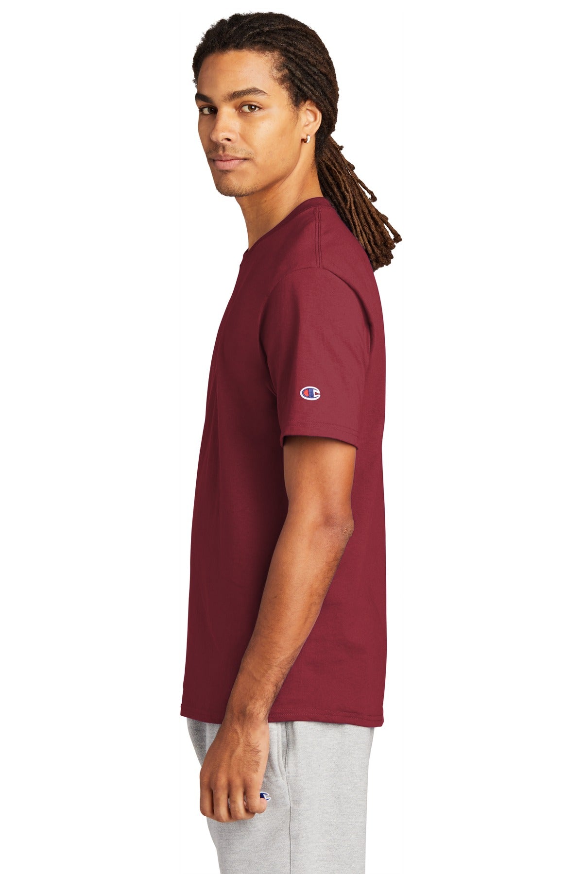 Left View of Cardinal Champion Heritage 6-Oz. Jersey Tee T425 plain