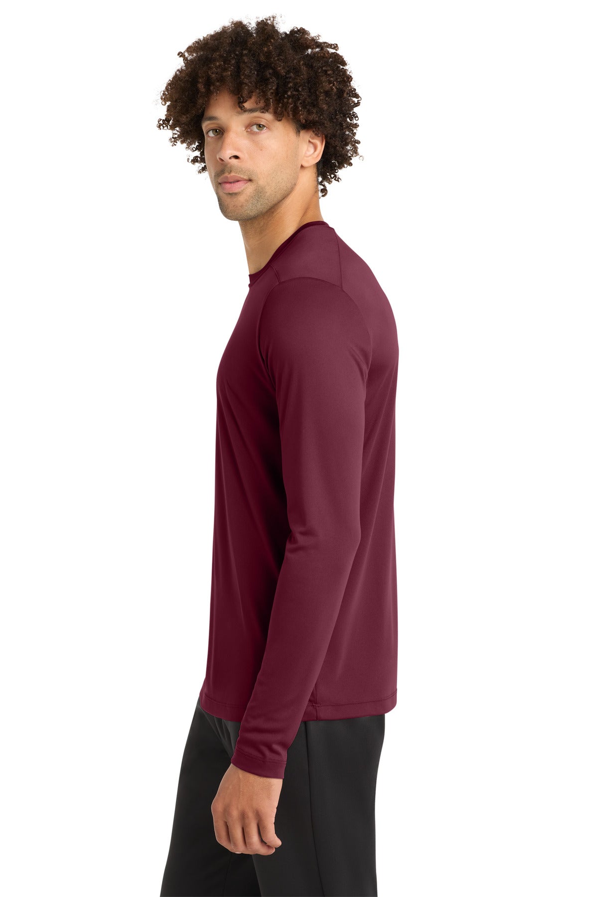 Left View of Cardinal Sport-Tek Posi-UV Pro Long Sleeve Tee. ST420LS plain