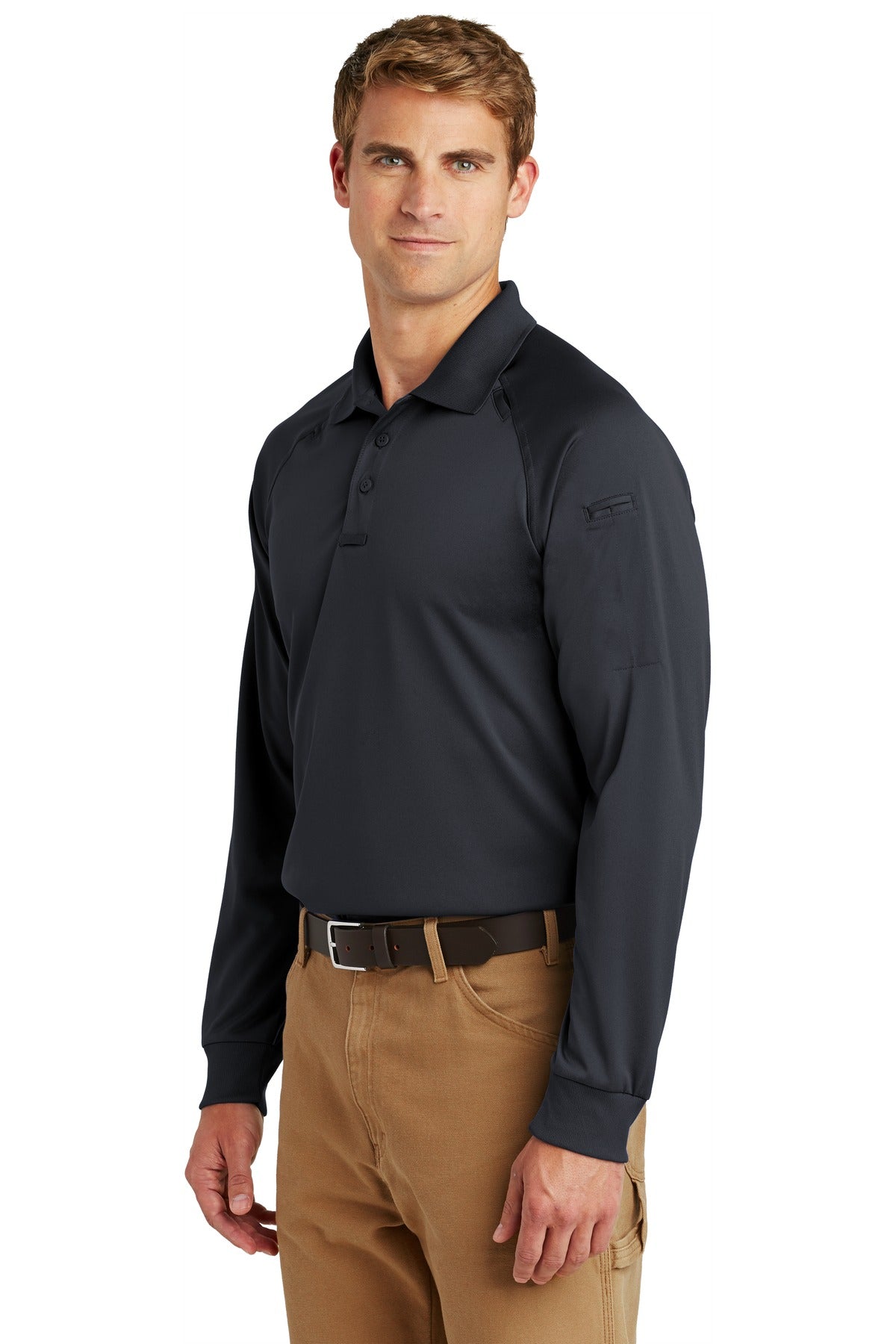 Left View of Charcoal CornerStone - Select Long Sleeve Snag-Proof Tactical Polo. CS410LS plain